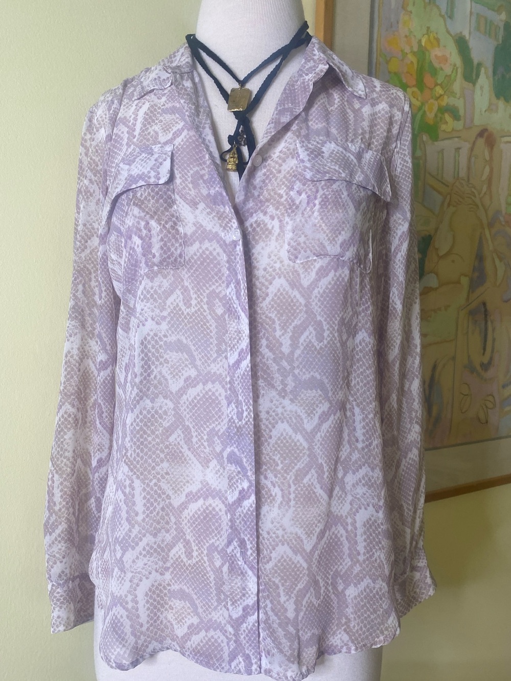 White House Black Market Lilac Animal Print Blouse